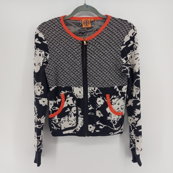 Tory Burch Sweaters - Tory Burch Floral Cotton Zip fron sweater size xs
